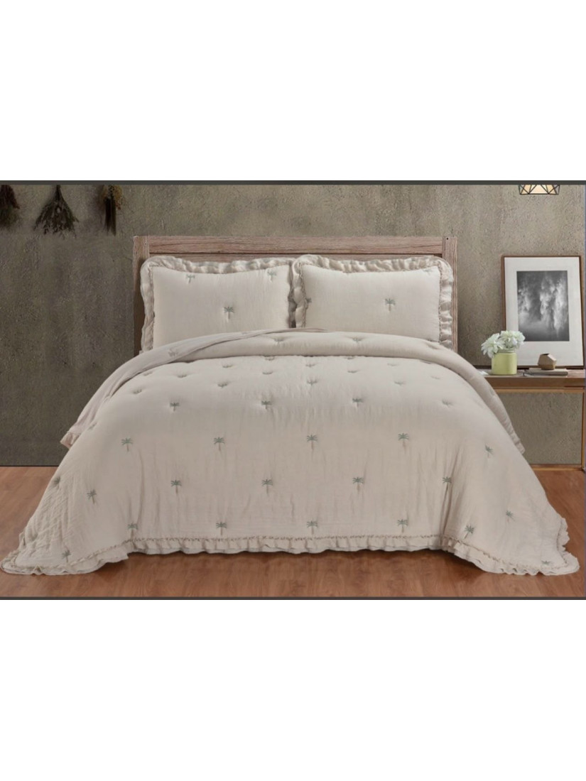 Maison Luxe/Palmiye (бежевый) Стеганное Муслиновое Покрывало с наволочками Евро (комплект 3 предмета)